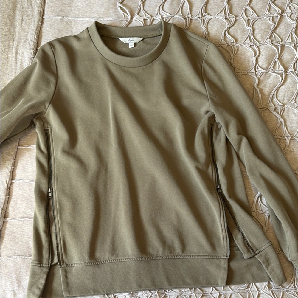 Olive Green Crewneck Sweater with Side Zips